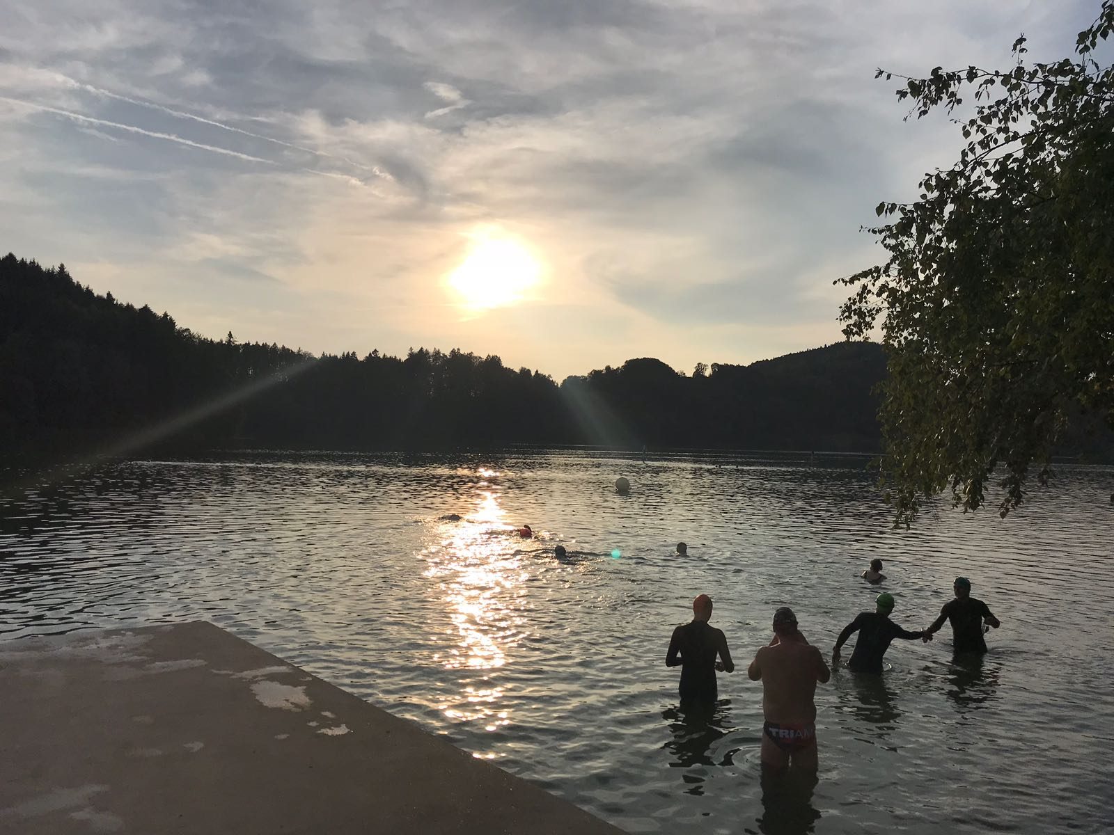Open water session in the Türlersee in the evening sun